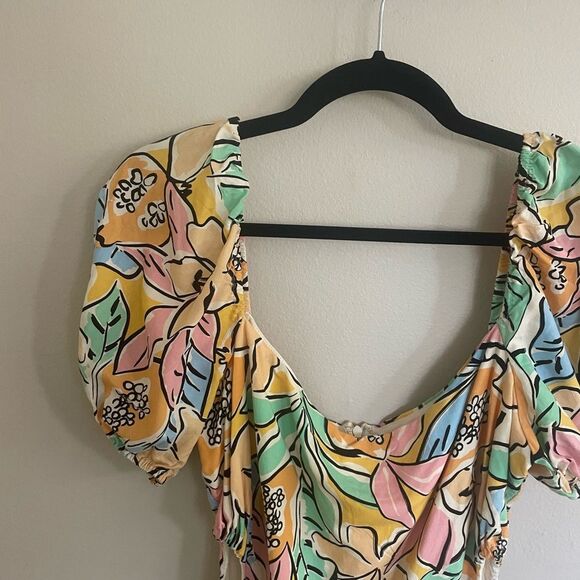 ASTR The Label Floral Puff Sleeve Cut Out Mini Dress Women's Size Large - Picture 4 of 11